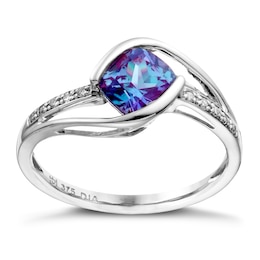 9ct White Gold Created Alexandrite & Diamond Ring