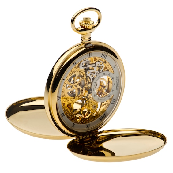 Jean Pierre Men’s Gold-Plated Skeleton Pocket Watch