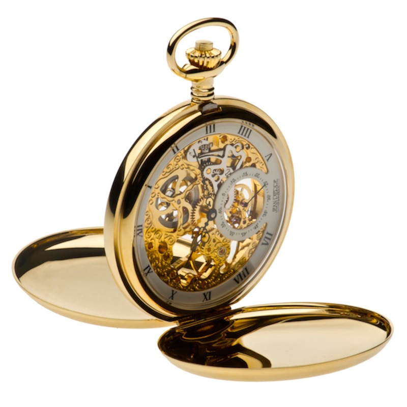 Jean Pierre Men's Gold-Plated Skeleton Pocket Watch