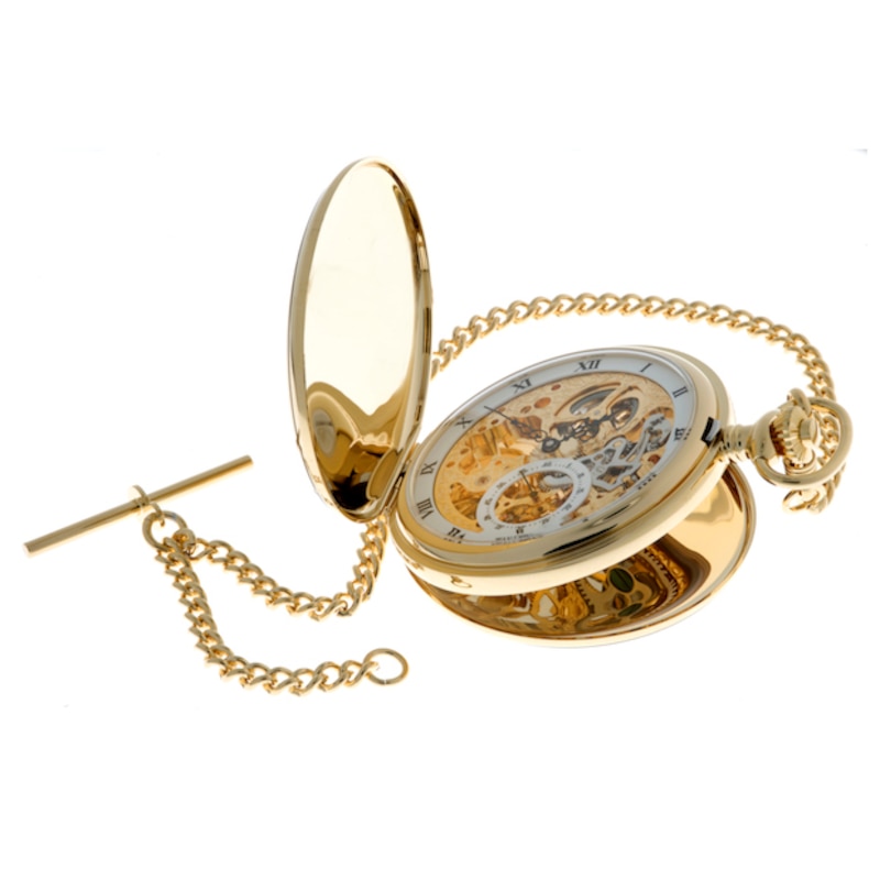 Jean Pierre Men's Gold-Plated Skeleton Pocket Watch