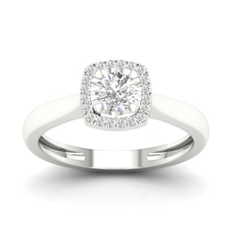 Engagement Ring 9ct White Gold 0.33ct Total Diamond Cushion Halo Ring