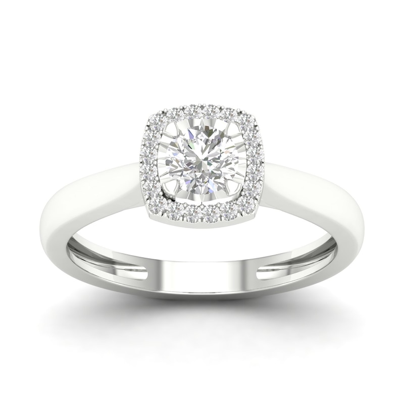 Main Image 1 of Engagement Ring 9ct White Gold 0.33ct Total Diamond Cushion Halo Ring