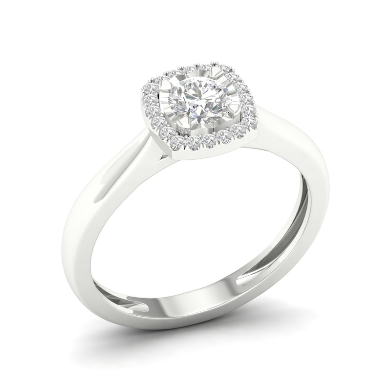 Main Image 2 of Engagement Ring 9ct White Gold 0.33ct Total Diamond Cushion Halo Ring