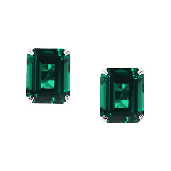 CARAT* LONDON 9ct White Gold Green Stone Earrings