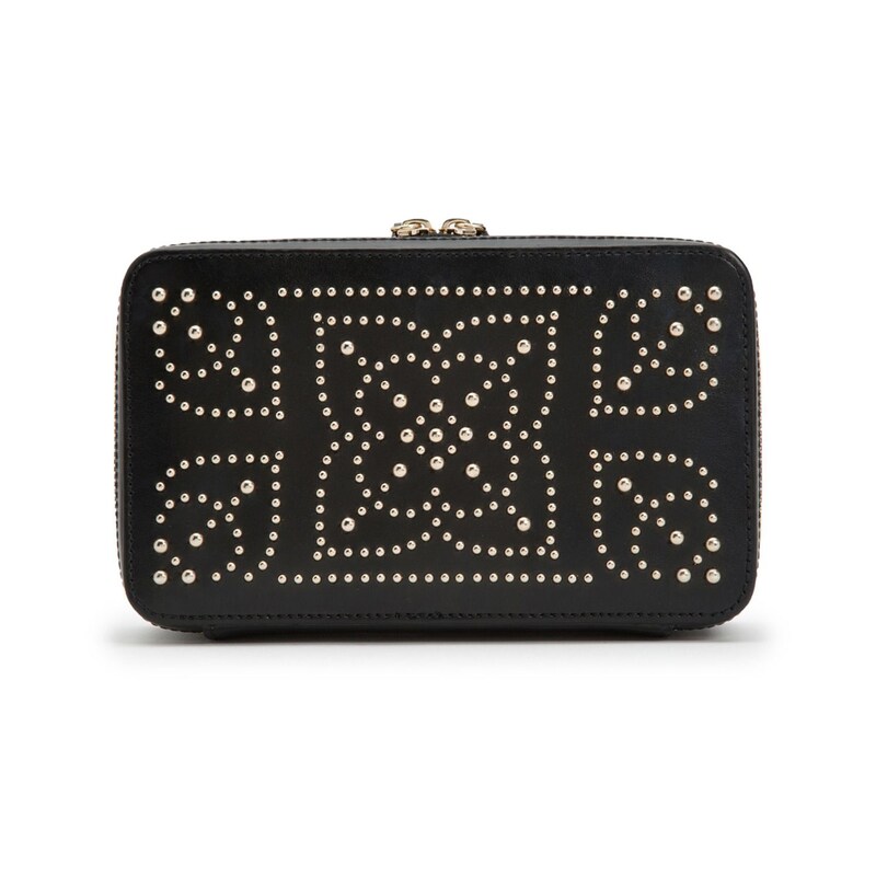 WOLF Marrakesh Black Leather Zip Jewellery Case