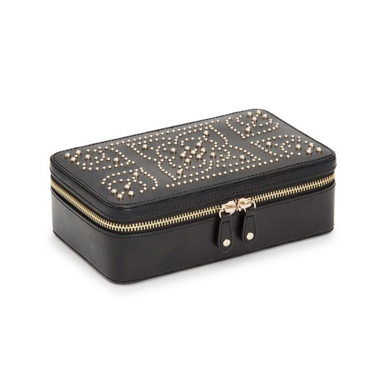 WOLF Marrakesh Black Leather Zip Jewellery Case