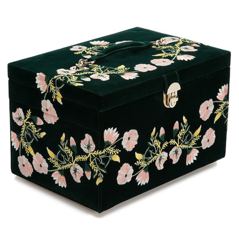 WOLF Zoe Large Forest Green Velvet Jewellery Box