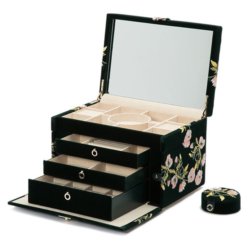 WOLF Zoe Large Forest Green Velvet Jewellery Box