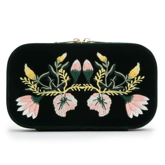 WOLF Zoe Forest Green Velvet Travel Zip Case