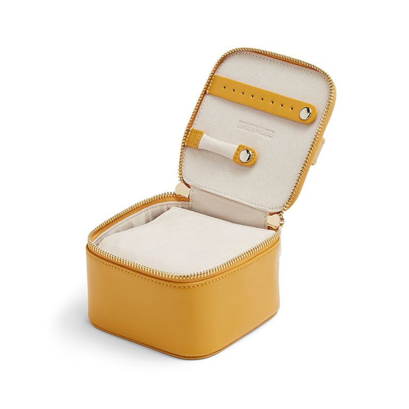 WOLF Maria Mustard Leather Small Zip Jewellery Cube Case