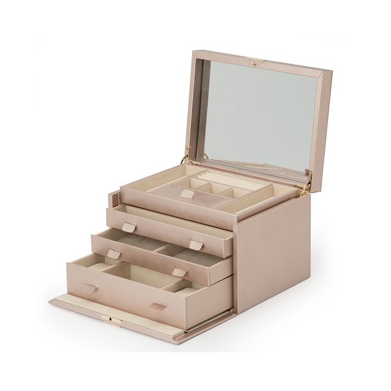 WOLF Palermo Rose Gold Leather Large Jewellery Box