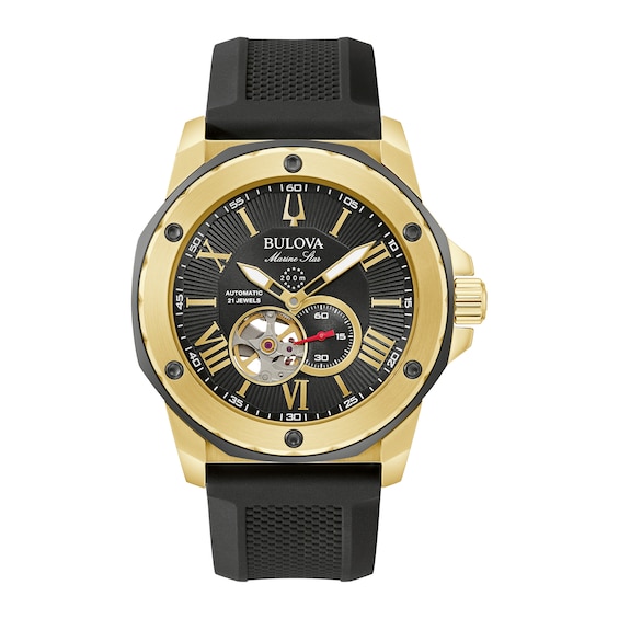 Bulova Marine Star Men’s Black Silicone Strap Watch