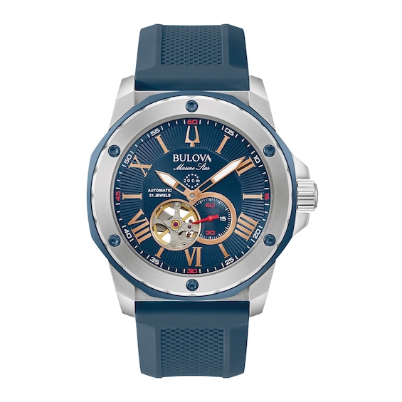 Men's Bulova Marine Star Automatic Blue Silicone Strap Watch