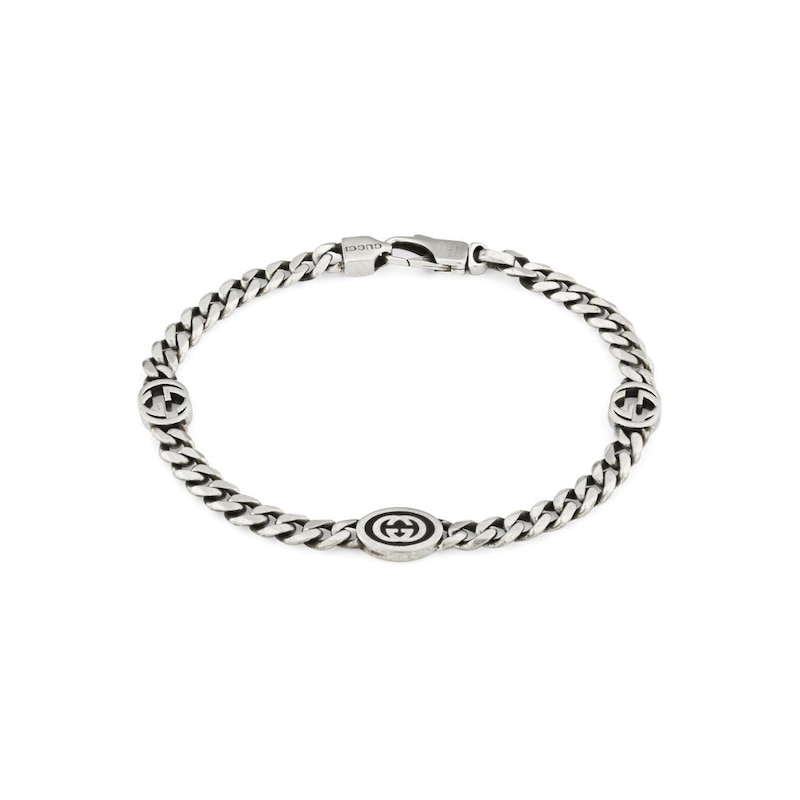 Gucci Interlocking Sterling Silver 7 Inch Station Bracelet