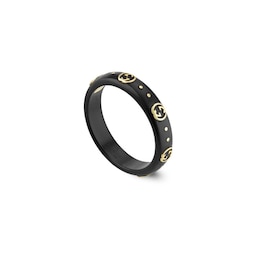 Gucci Icon Ring 18ct Yellow Gold & Black Ring - Size K-L