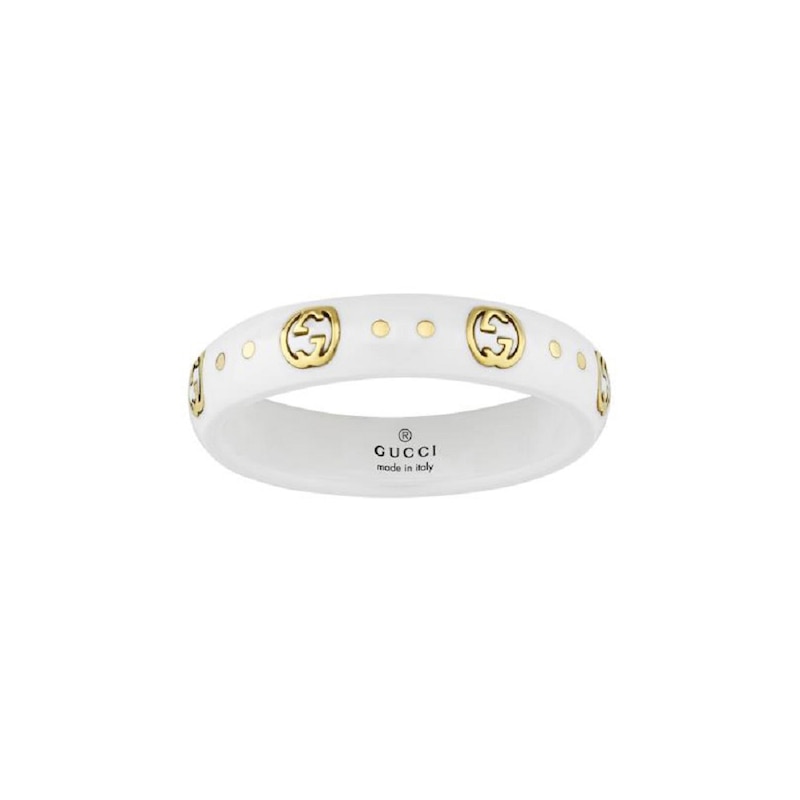 Gucci Icon Ring 18ct Yellow Gold & White Ring - Size K-L