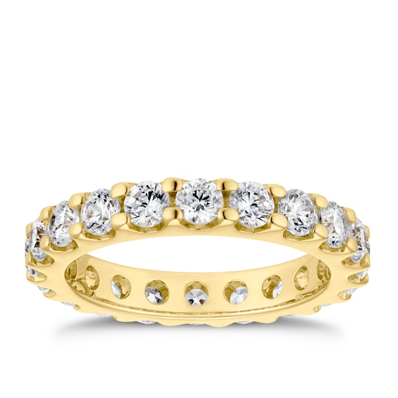 18ct Yellow Gold 2ct Diamond Round Cut & Claw Set Eternity Ring