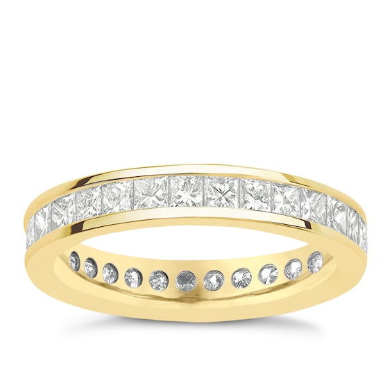 18ct Yellow Gold 2ct Diamond Princess Cut & Channel Set Full Eternity Ring