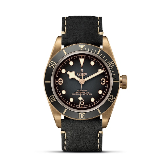 Men's Tudor Black Bay Bronze Grey Leather Strap Watch