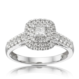 18ct White Gold 0.50ct Total Diamond Princess Halo Ring