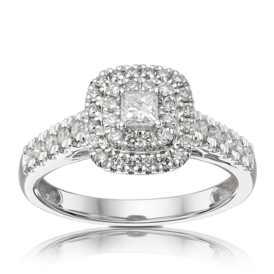 18ct White Gold 0.50ct Diamond Princess Halo Ring
