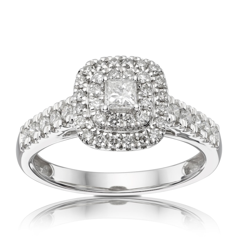 18ct White Gold 0.50ct Diamond Princess Halo Ring