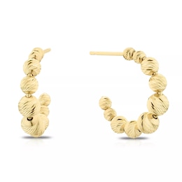9ct Yellow Gold 15mm Textured Ball Hoop Earrings