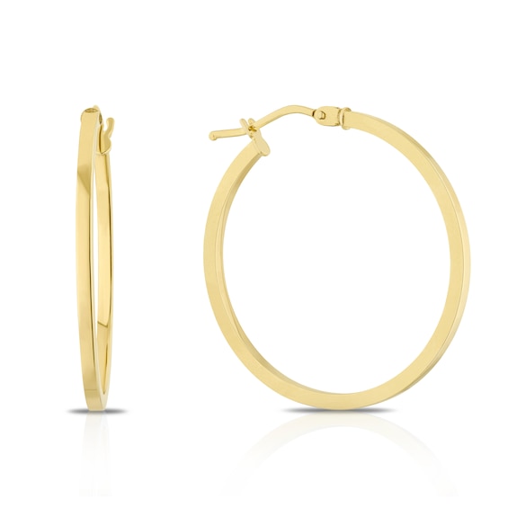 9ct Yellow Gold 25mm Square Tube Hoop Earrings