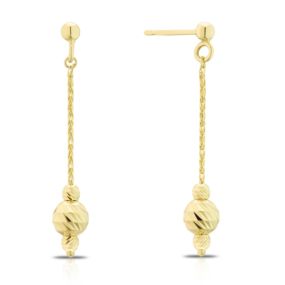 9ct Yellow Gold Triple Beaded Drop Earrings