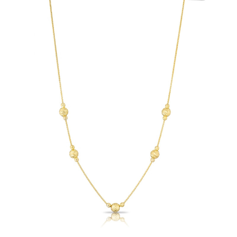 9ct Yellow Gold 20 Inch Adjustable Bead Station Spiga Chain