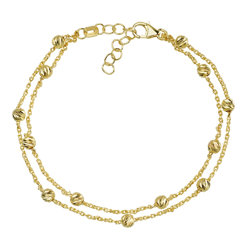 9ct Yellow Gold 8 Inch Bead Double Strand Bracelet