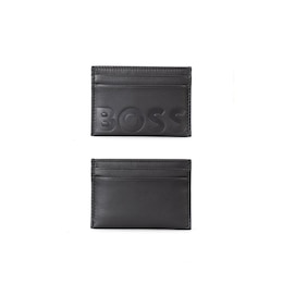BOSS Men's Embossed Black Leather Logo Card Holder