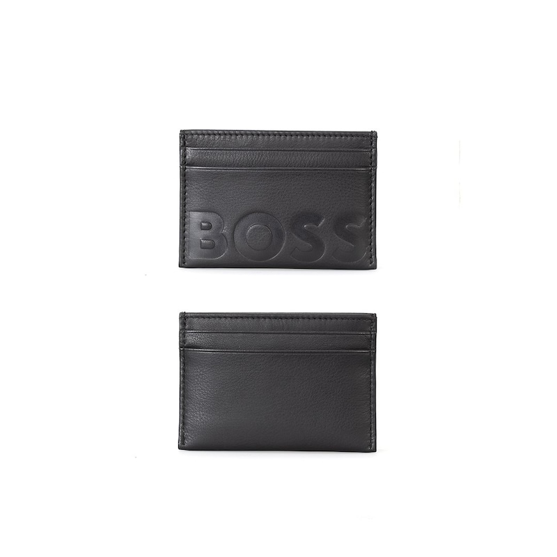 Main Image 1 of BOSS Men's Embossed Black Leather Logo Card Holder