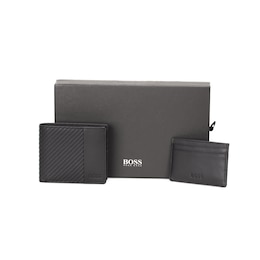 BOSS Men's Black Leather Card & Wallet Gift Set