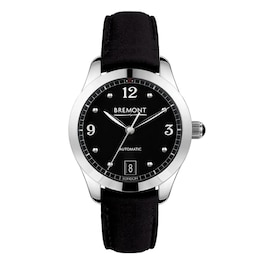 Bremont SOLO-34 AJ 34mm Automatic Black Leather Strap Watch