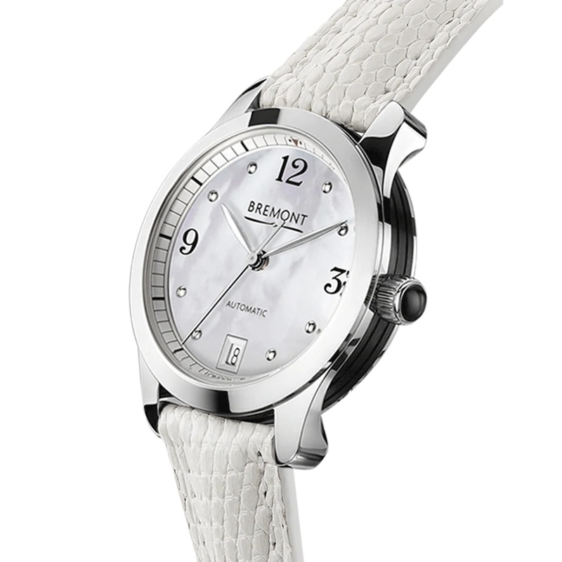 Bremont SOLO-34 AJ Ladies' White Leather Strap Watch