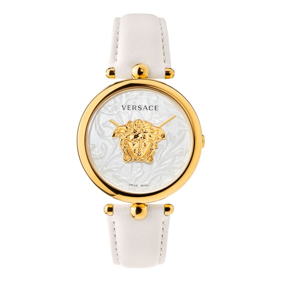 Women's Versace Palazzo Empire ’ White Leather Strap Watch