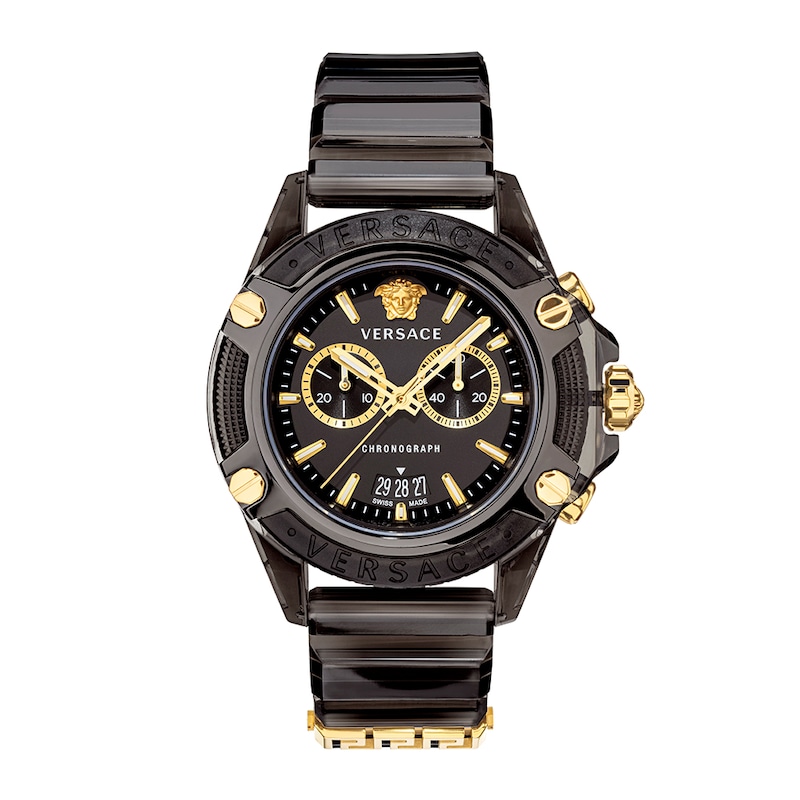 Versace Greca Logo Chronograph Black Plastic Strap Watch