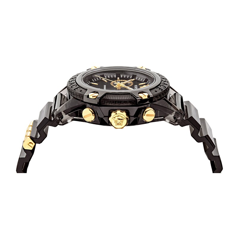 Versace Greca Logo Chronograph Black Plastic Strap Watch