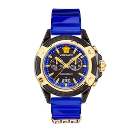 Versace Greca Logo Chronograph Blue Plastic Strap Watch