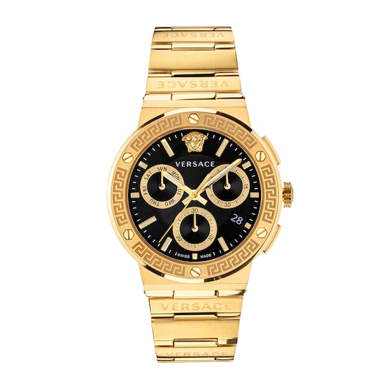 Versace Greca Logo Chronograph Gold Tone Bracelet Watch