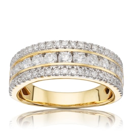 18ct Yellow Gold 1ct Diamond Channel Triple Row Ring