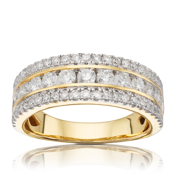 18ct Yellow Gold 1ct Diamond Channel Triple Row Ring