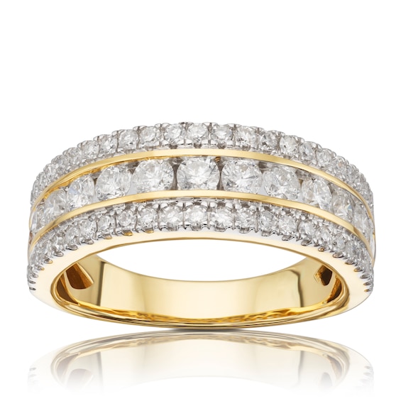 18ct Yellow Gold Channel Triple Row 1ct Diamond Ring