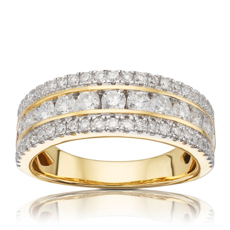 Main Image 1 of 18ct Yellow Gold 1ct Diamond Channel Triple Row Ring