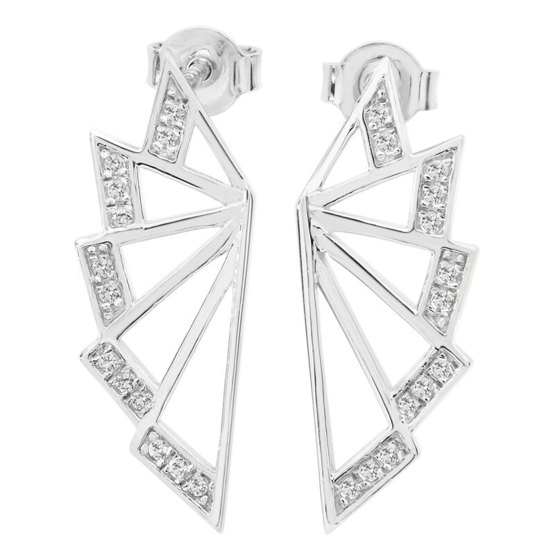 Lucy Quartermaine Art Deco Silver White Topaz Stud Earrings