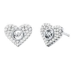 Michael Kors Love Silver Zirconia Heart Stud Earrings