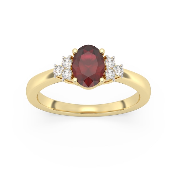18ct Yellow Gold Ruby and 0.16ct Diamond Ring