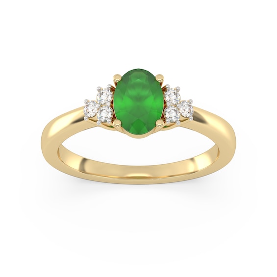18ct Yellow Gold Emerald and 0.16ct Diamond Ring