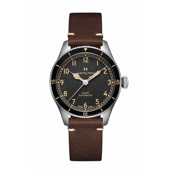 Men's Hamilton Pilot Pioneer Aviation Brown Leather Watch